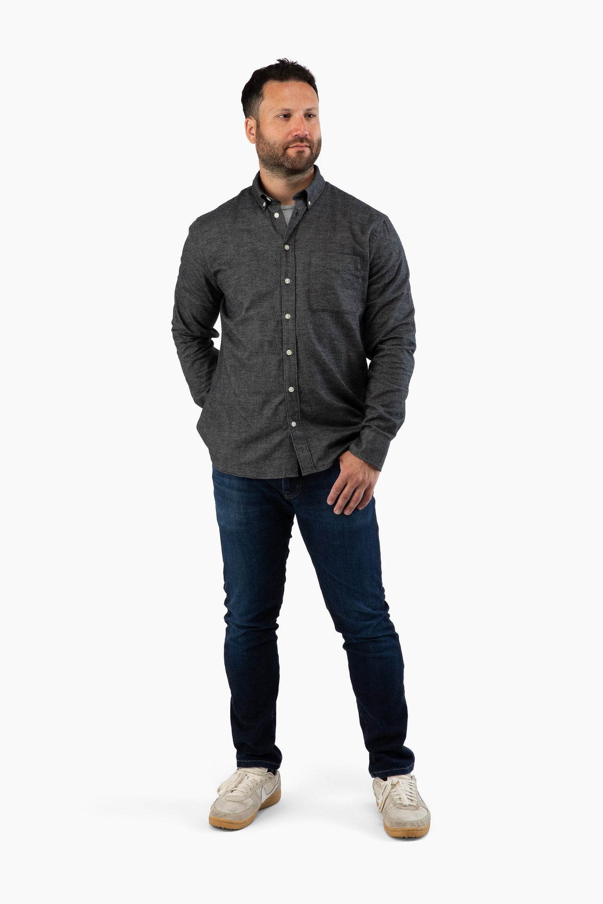 The Saint James Flannel Shirt - Charcoal Herringbone