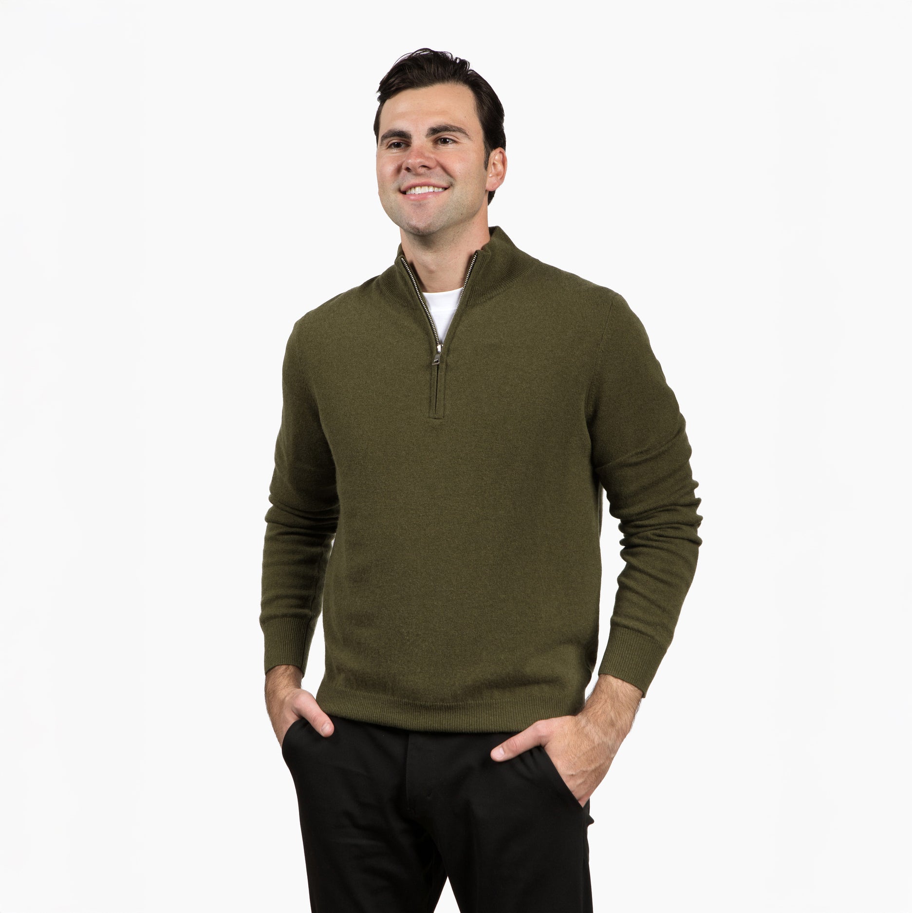 The Hudson 1/4 Zip Sweater in Merino Cashmere - Loden