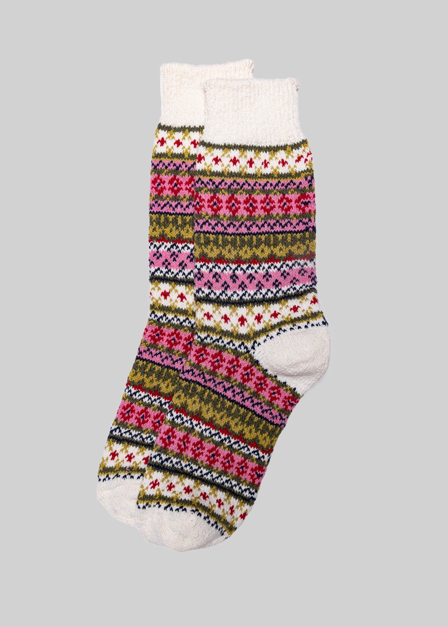 Women's Cotton Fair Isle Sock - White