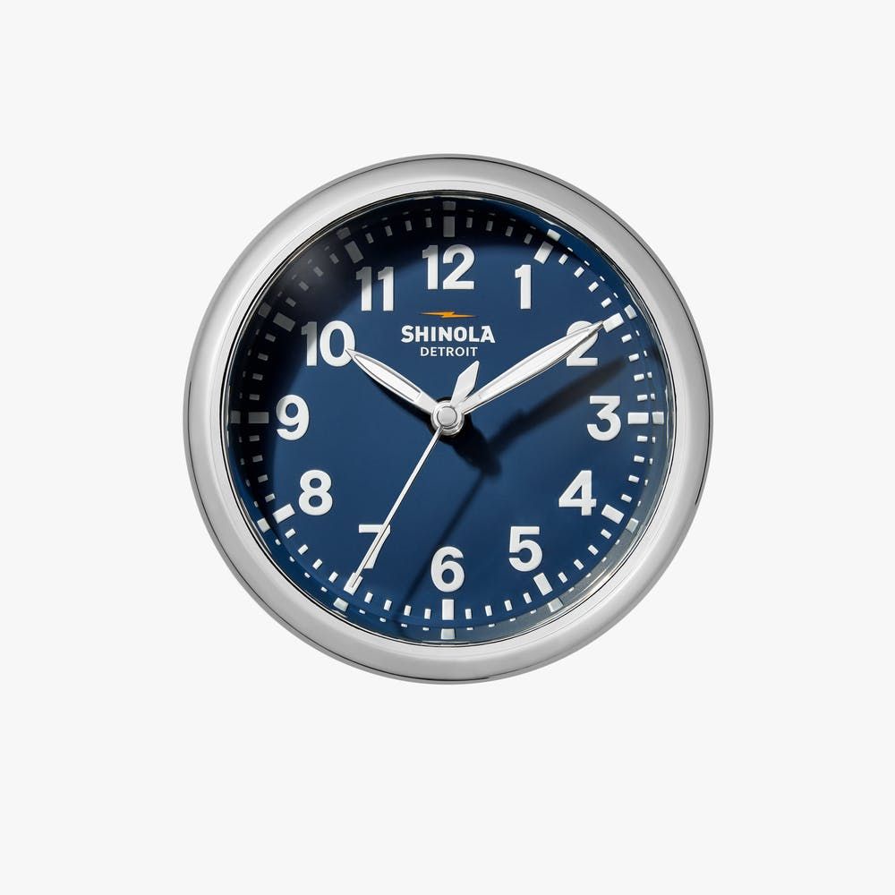Runwell Desk Clock - Chrome/Navy
