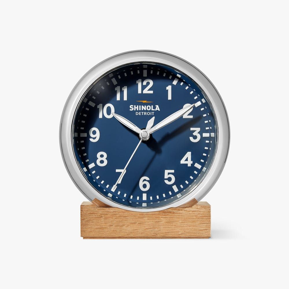 Runwell Desk Clock - Chrome/Navy